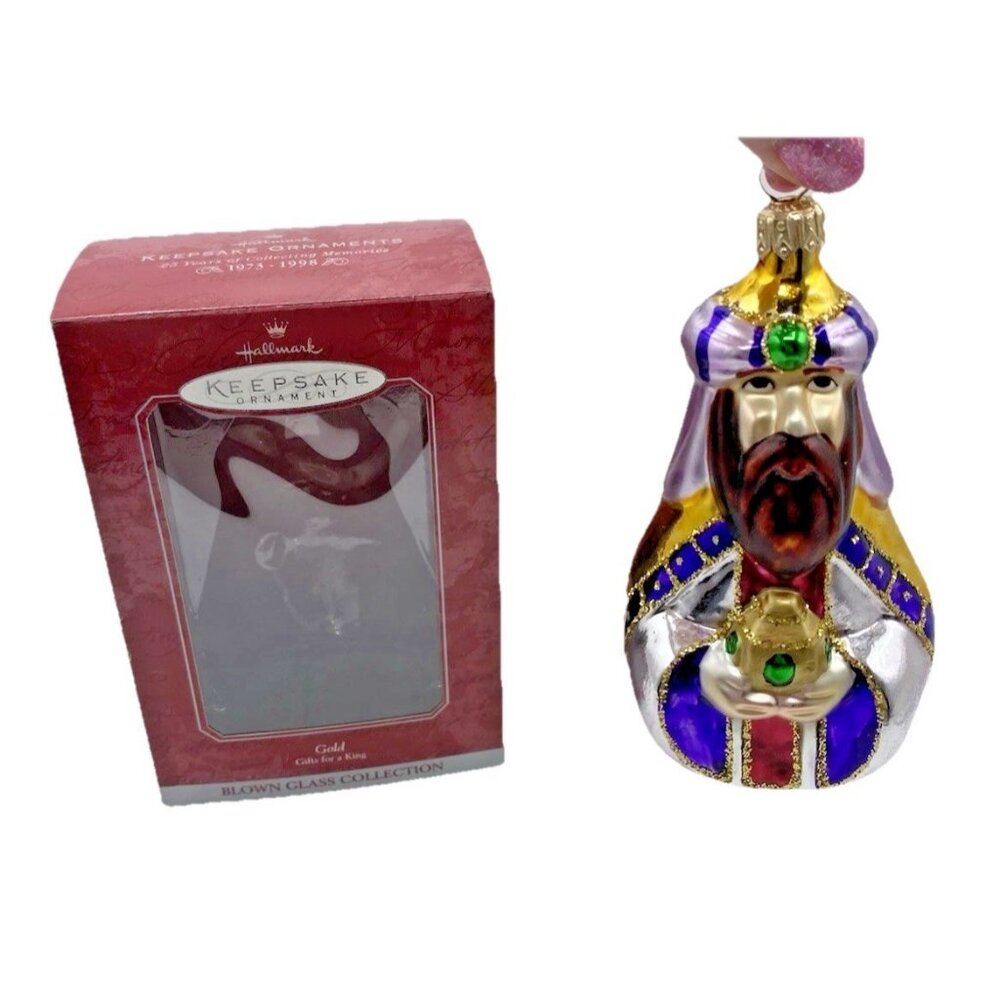 Hallmark Gold Gifts for a King Blown Glass Christmas Ornament Wise Man Nativity